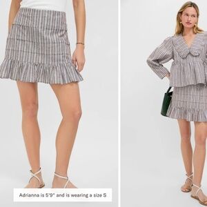 Tuckernuck - Dove Stripe Linen Ruffle Amira Mini Skirt - Medium